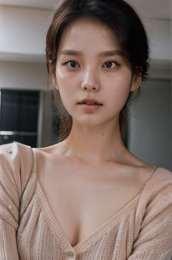 Short-sleeved T-shirt、Japanese woman in her 30s、(White wall in the background、reddish hair color)、Photographed in front of a white wall、Layered Cut、Very delicate hair、(In a room with white walls and a window)、((Highest quality、8K、masterpiece:1.3))、Ultra-high resolution、(photoGenuineistic:1.4)、RAW Photos、Japanese,(Detailed aspect)、Genuine、Photographed in natural light、Highly detailed face and skin texture、Highly detailed lips、The correct state of the human body、Medium Hair、Black Hair、Various poses、Natural color lip