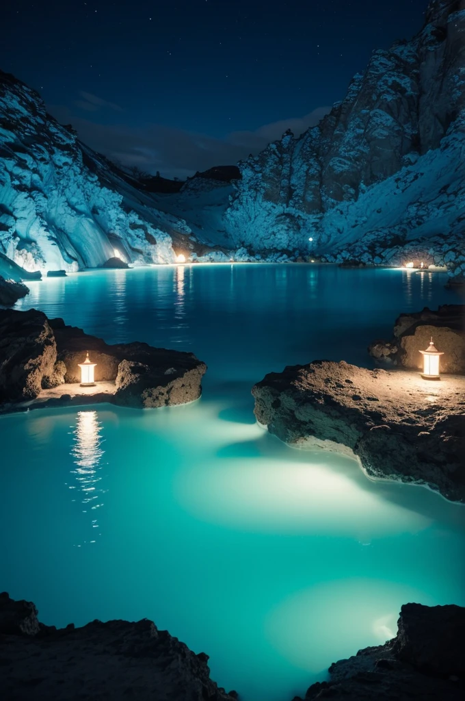 A blue lagoon at night