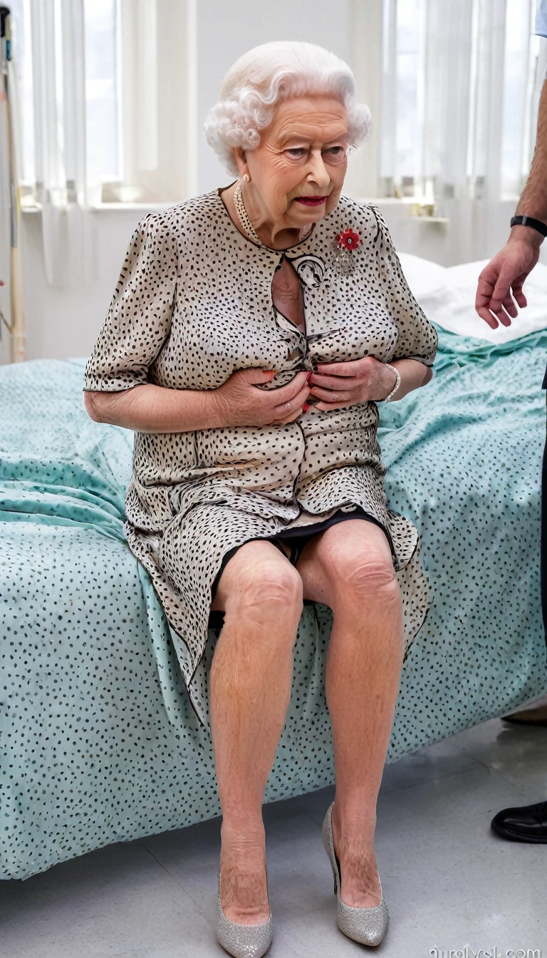 (penis cum:1.2), (profile side:1.5), (gigantic saggy breast:1.5), (queen elizabeth 90yo at hospital:1.5), (chiffon dress:1.4), (from belove:1.4)