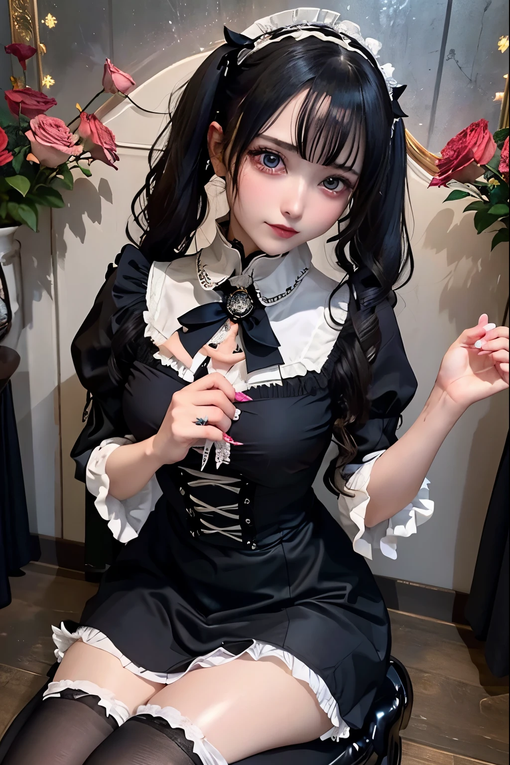 Hard Dark Gothic Makeup、Black dark eyeshadow、sad、Good skin radiance、Dark Gothicメイク、Dark smile、palace、The beauty of fragrance、24-years-old、Expression of intense sexual pleasure、Embarrassed look、Dark Gothic、Highest quality、Expression of sexual pleasure amid suffering、Drunk face、紫のMaid clothes、Mysterious、Noble、The face of someone holding it in the toilet、sexy、Loving smile、Twin tail hair、Right blue eye, Left eye is red、Super tempting pose、Platform Heel Shoes、Heavy makeup、Gothic Lolita clothes、Silver Hair、Long Hair Straight Hair、Cute Gothic Lolita Dress、Beautiful Face、elegant features、Attractive face、Stained glass is the background、Chest glistening with sweat、The room is dark、goth long dress、Bell Sleeves、Wizard Sleeve、Decadent look、Sexually excited expression、Glossy thighs wet with water、Thighs that are wet and shiny with oil、Background of a room full of roses、sad expression、Rose Maiden、The embroidery is pink、The dress has pink embroidery.、Thigh-high socks、Knee-high socks、Gentle expression、Dark black eyeshadow、Stained glass and rose background、thighs are a little thin、Female Duo、Female couple、dark church background、Stained glass、Black metal world、Dark Castle、Dark Room、Slender body、gothic long dress、Victorian dress、Small breasts、Hold the wine in your right hand、Hold the lantern in your left hand、pantyhose、Sit on the bed、The bed is covered with roses、Lying in bed、Her thighs are shining with sweat、My body is wet and shiny、Lots of glitter on the thighs、sweating、My thighs are sticky from sweating、Sweat glistening on my thighs, The whole body is sweaty and shiny、I sweated a lot.、My thighs are sweaty、My thighs are wet、My thighs are shining with sweat、A lot of sweat glistening all over the body、Slender body、