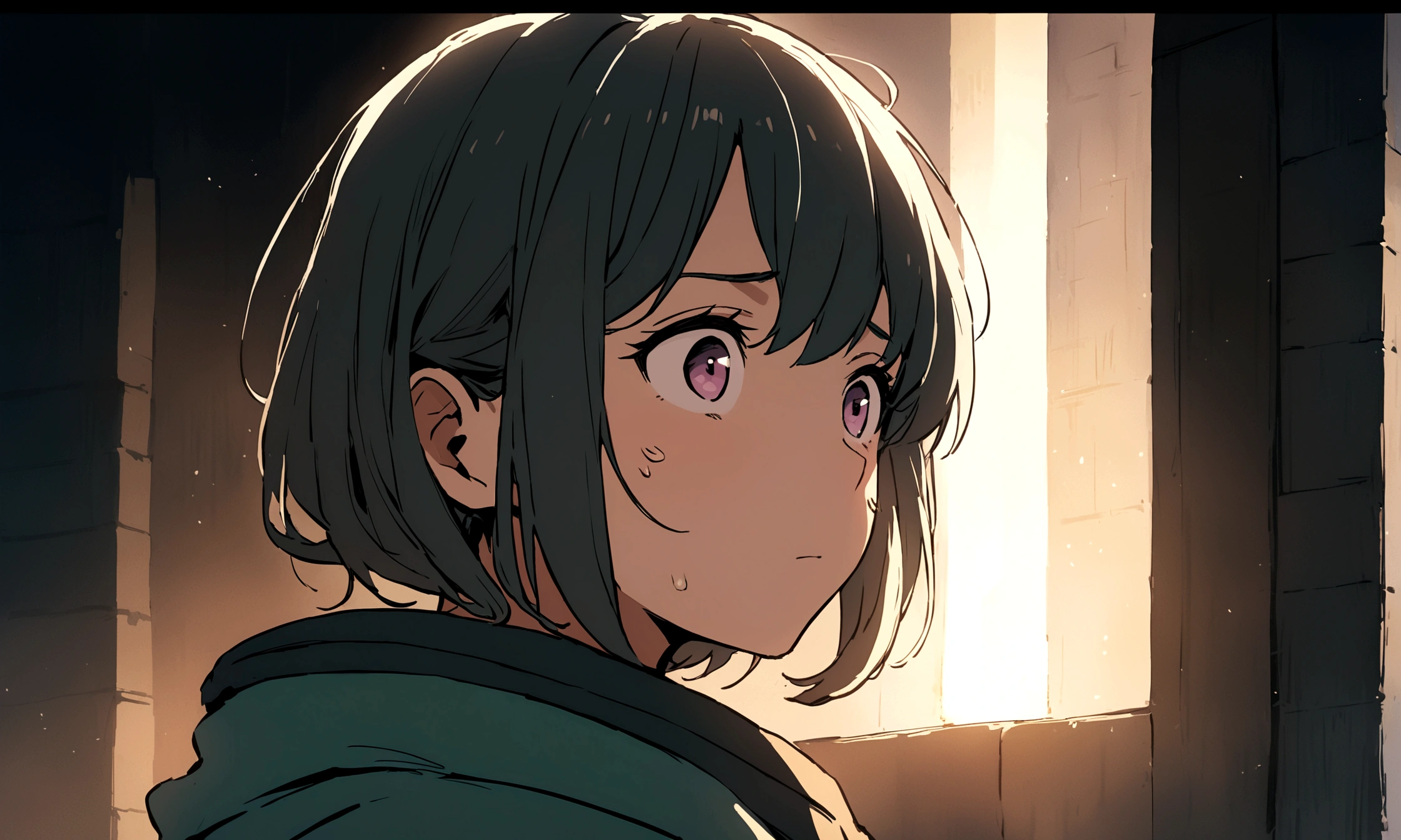 The protagonist is engrossed in the chat with the anime character, a mix of curiosity and guilt on their face.
