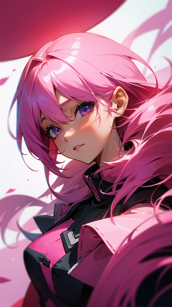A girl with pink hair.