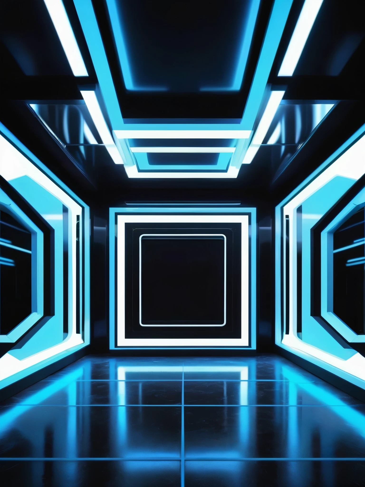 music producer studio, sala vacía con neones bluees, neon futuristic background image, symmetrical image, hell, White wall, negro, blue, abstract.