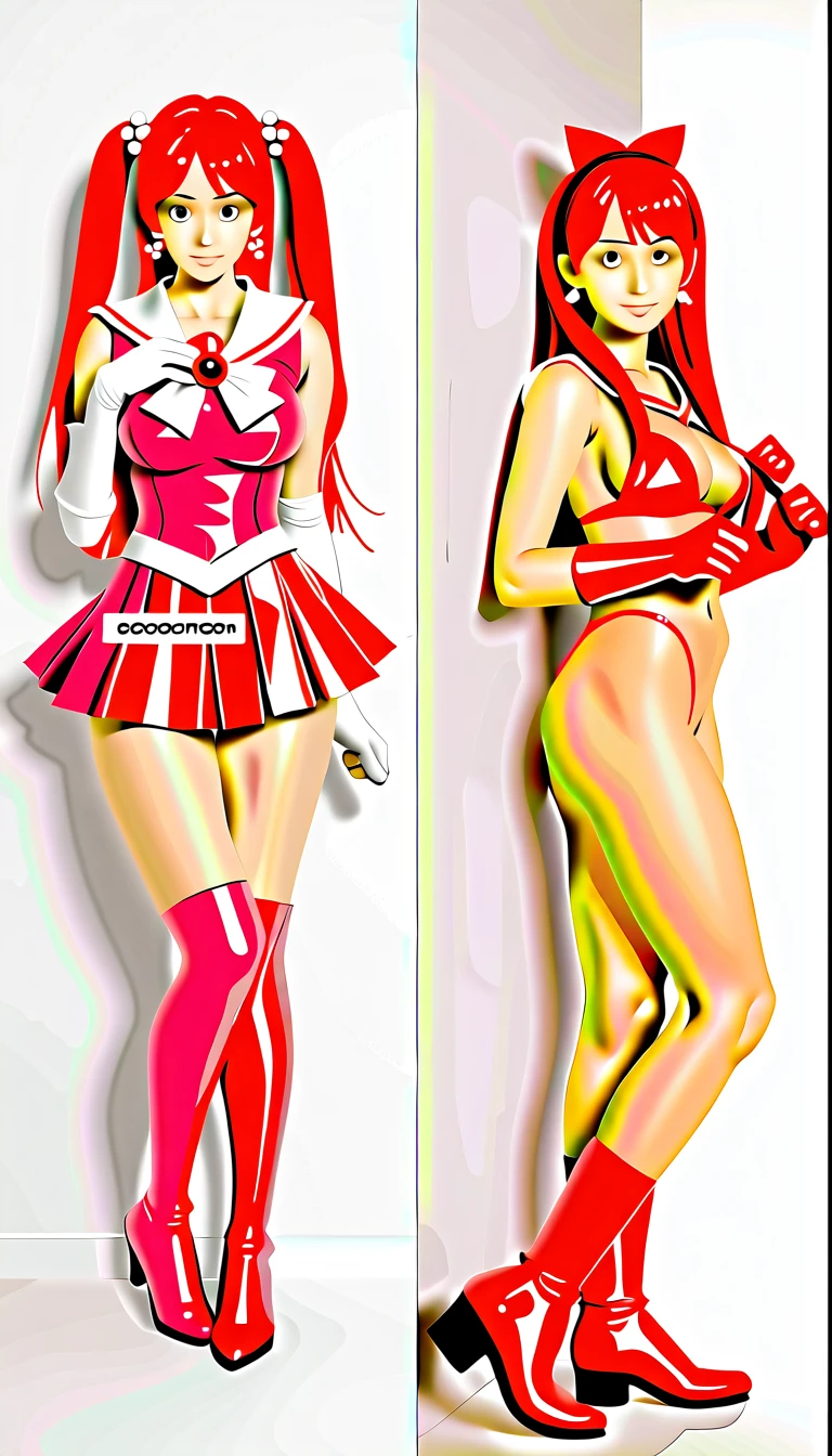 1girl, sailor senshi unifoem, {{magical gloves, magical boots}}, bow, brooch,pleated miniskirt, magical girl, earrings, long hair, nsfw, latex, large_breasts, korean idol, holding wand, wand, wand effect,agic effect, standing, crossed legs, dakimakura, idol, akb48