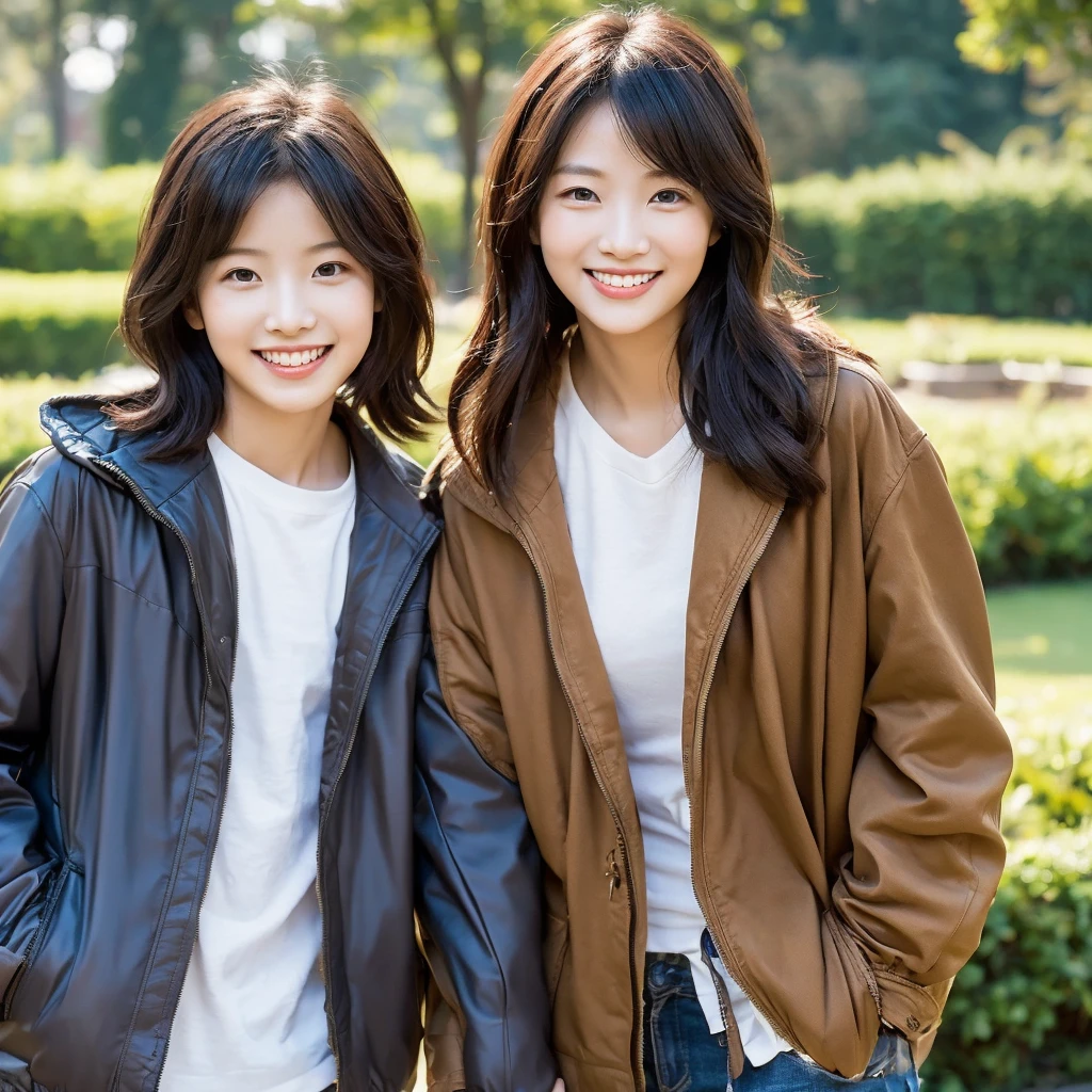 Highest quality,masterpiece,超A high resolution,Perfect Anatomy,(Faithfulness:1.4),RAW Photos,smile,Children of short-haired boys,Woman with long hair and 2 year old boy with short hair,a woman and small boy, Mom and short-haired son,Gorgeous Mother And Smiley Boy,(Big tree々Parks with)(((Big treeの後ろに隠れている母)))、(hide and seek)Cowboy Shot,Cinema Lighting,Fashion model parents,Adorable,, (Browsing Caution:1.2)、(Black-haired baby looking for his mother)、(Short bob mom and short haired son)、(Mother in a brown jacket and son in a purple jacket)
