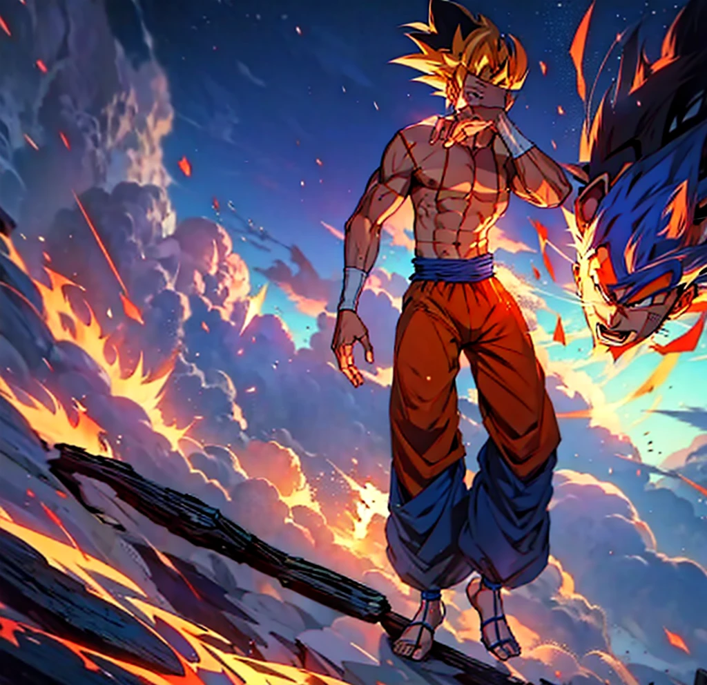 goku, posing, with kung fu pants, manga style