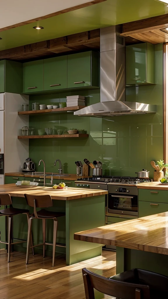 a green kitchen with food