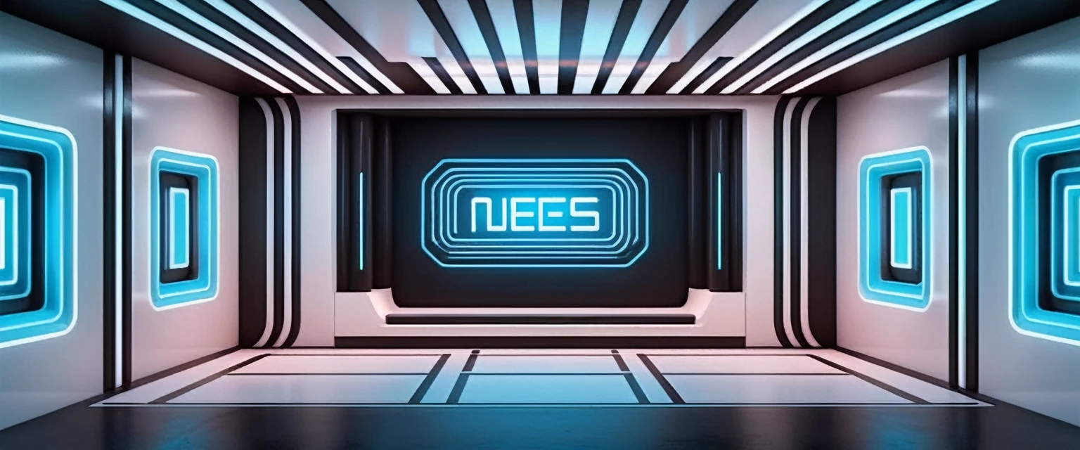 music producer studio, sala vacía con neones bluees, neon futuristic background image, symmetrical image, hell, White wall, negro, blue, abstract.