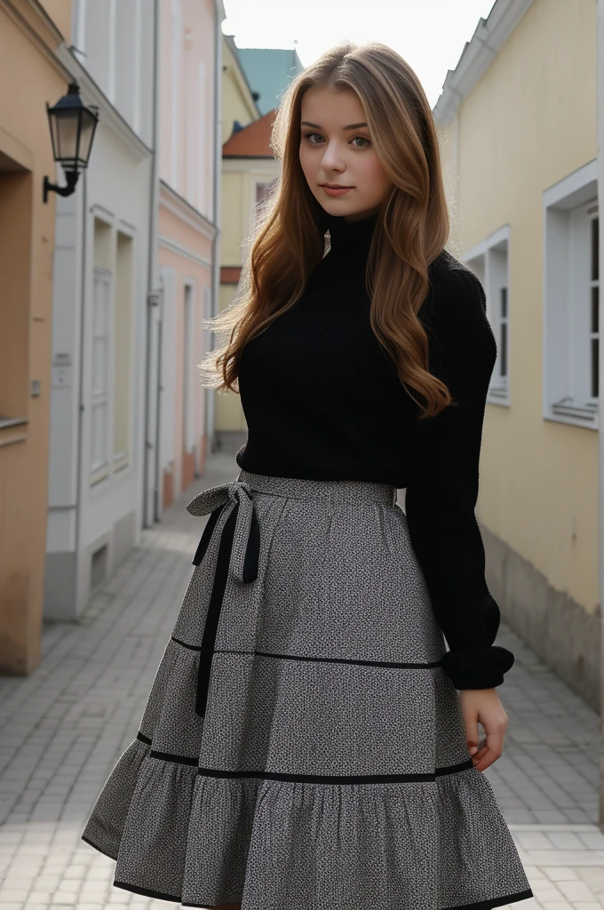 Lituania, pretty women, ((In Vilnius City)), before the Vilnius Cathedrale, on the Vilnius central place