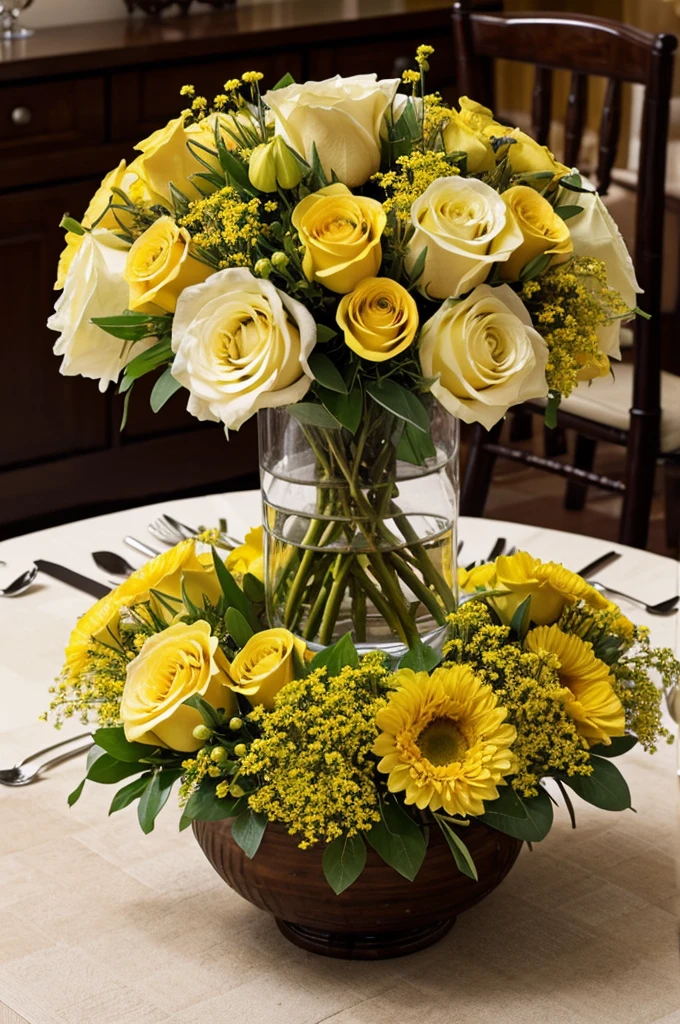 Centerpiece with flowers in yellow tones