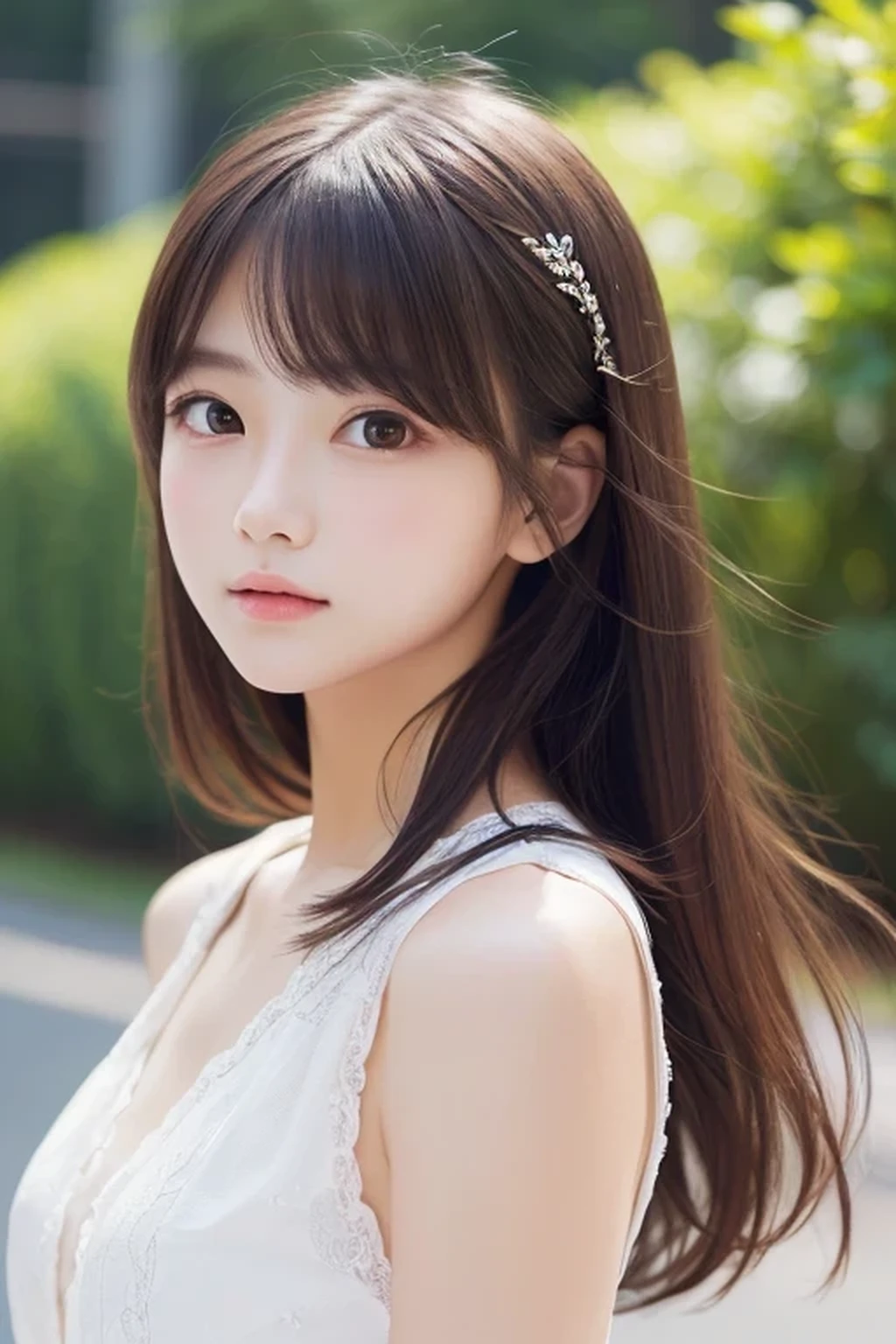 Highest quality、Ultra-high resolution、((beautiful girl、Perfect Face))、bangs、(detailed、detailedな目)、Girly clothes、Realistic photo of the upper body