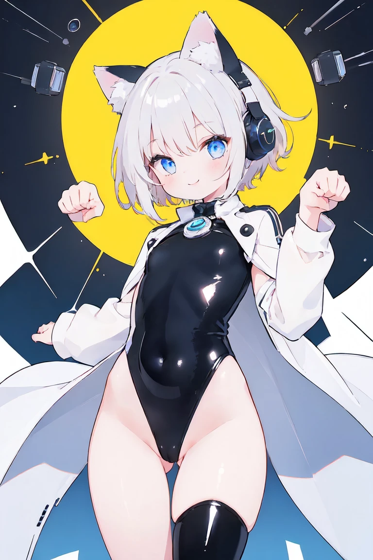 Absurd, The absolute solution, incredibly Absurd, High resolution, Super detailed BREAK
(One girl, alone:1.4), Beautiful, glowing skin, Coquettish skin, Dynamic Angle, close, Cowboy Shot, Smile BREAK Cameltoe, between legs, Buttocks visible from thighs BREAK
(PAW Pose:1.2), Cat ear, 
BREAK bodysuit, (Shiny cloth, Shiny clothes, Patent leather:1.4), Impossible clothes, Skin Dentition, (Covered nipples:1.1), Short length jacket, (High leg:1.8), Mono speaker headset BREAK PAW, Footprint Stamp Background BREAK Nice Hands, Perfect hands, 