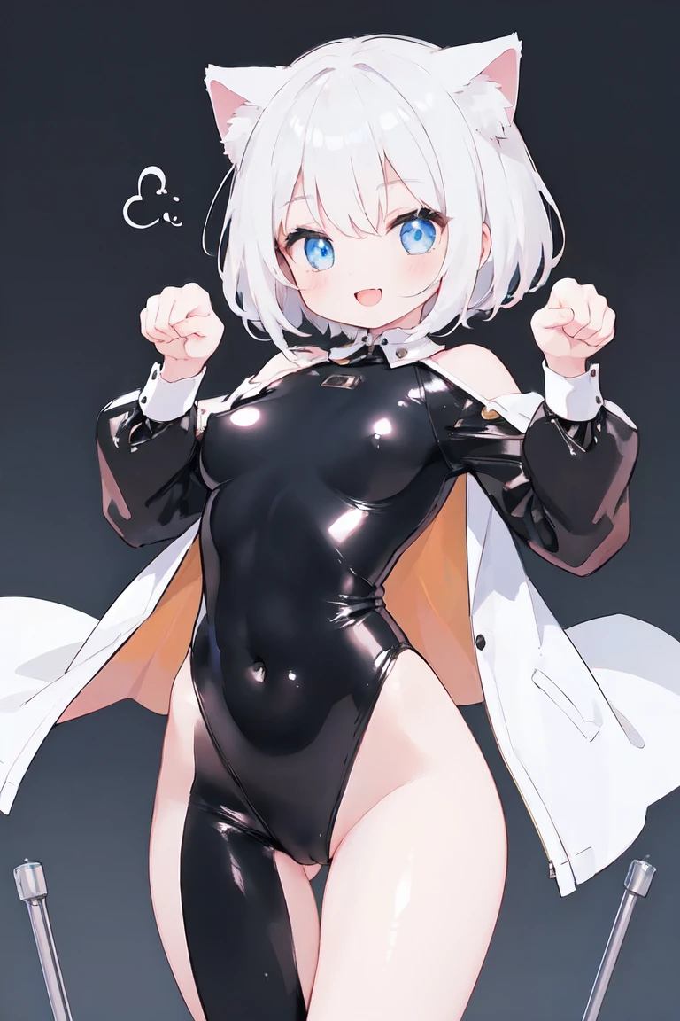 Absurd, The absolute solution, incredibly Absurd, High resolution, Super detailed BREAK
(One girl, alone:1.4), Beautiful, glowing skin, Coquettish skin, Dynamic Angle, close, Cowboy Shot, Smile BREAK Cameltoe, between legs, Buttocks visible from thighs BREAK
(PAW Pose:1.2), Cat ear, 
BREAK bodysuit, (Shiny cloth, Shiny clothes, Patent leather:1.4), Impossible clothes, Skin Dentition, (Covered nipples:1.1), Short length jacket, (High leg:1.8), Mono speaker headset BREAK PAW, Footprint Stamp Background BREAK Nice Hands, Perfect hands, 