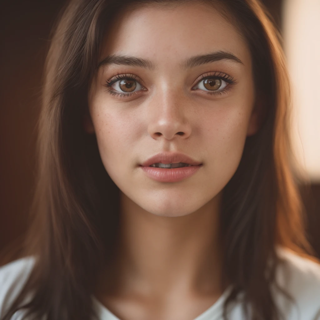 (close-up, editorial photograph of a 21 year old woman), (highly detailed face:1.4) (smile:0.7) (background inside dark, moody, private study:1.3) POV, by lee jeffries, nikon d850, film stock photograph ,4 kodak portra 400 ,camera f1.6 lens ,rich colors ,hyper realistic ,lifelike texture, dramatic lighting , cinestill 800,