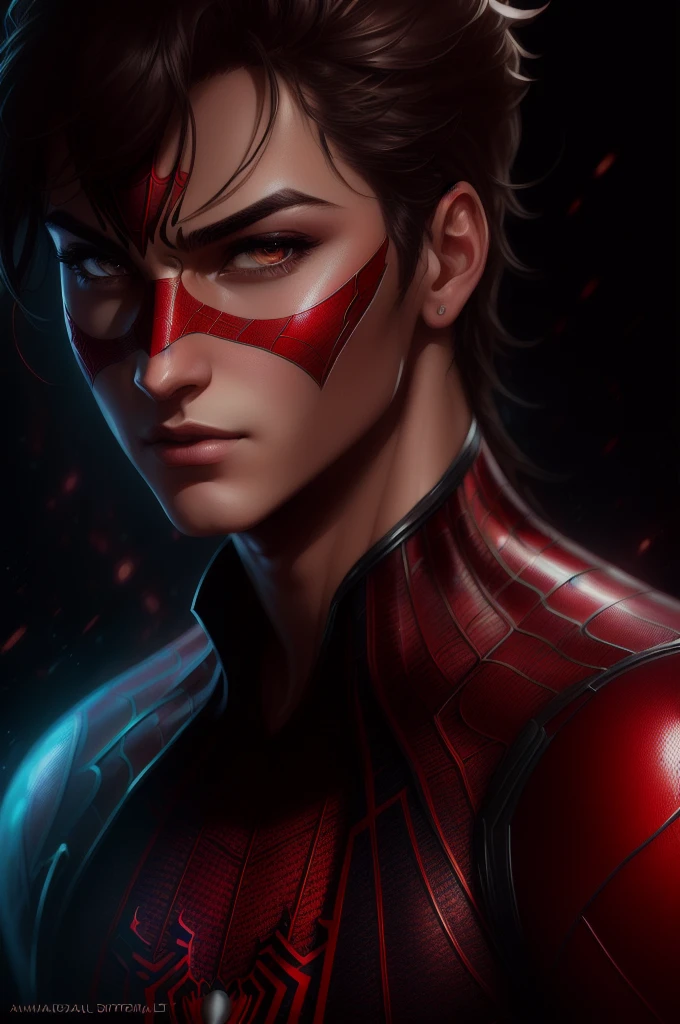 (Award Winning Digital Artwork:1.3) of (Sketch:1.3),(Energetic:1.3) Spidey, EmmaRob,CGSociety,ArtStation,(Saturated:1.3),(close portrait:1.3),(Feminine:1.4),(beautiful:1.4),(attractive:1.3),handsome,calendar pose,perfectly detailed eyes,studio lighting,thematic background