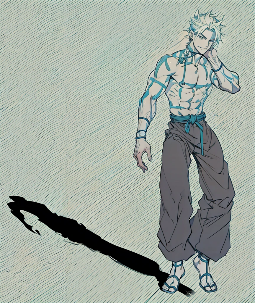male boy, posing with manga style kung fu pants