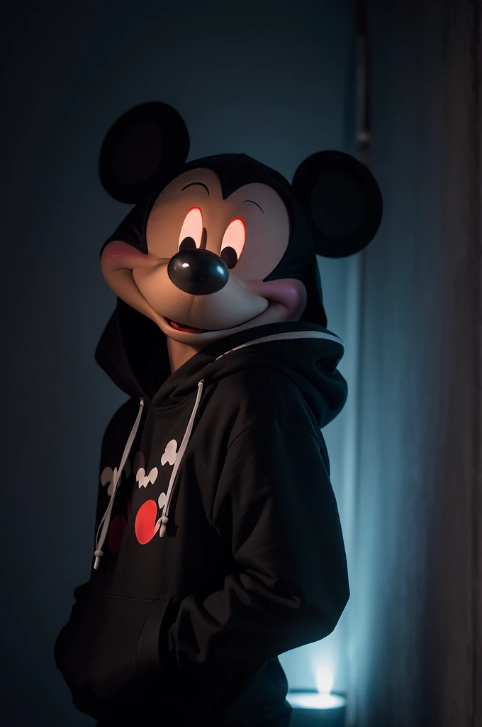 Mickey Mouse, Mysterious, dark light, obscure, shut up, hood