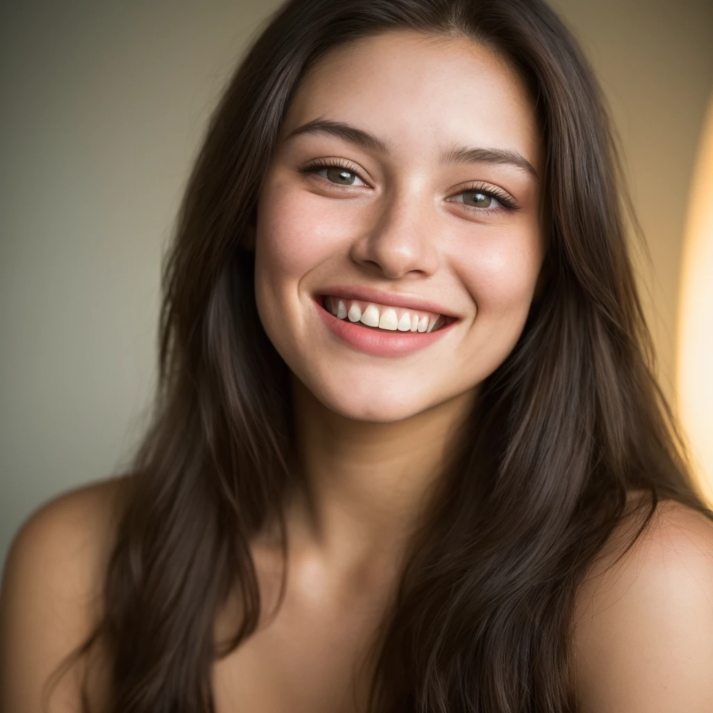 Realistic photo of a beautifulm4ry3w-v1 woman,  1girl, solo, long hair, breasts, looking at viewer, smile, bangs, brown hair, cleavage, brown eyes, medium breasts, upper body, parted lips, teeth, lips, realistic, soft lighting, professional Photography, Photorealistic, detailed, RAW, analog, sharp focus, 8k, HD, DSLR, high quality, Fujifilm XT3, film grain, award winning, masterpiece<lora:m4ry3w-v1:1.0>