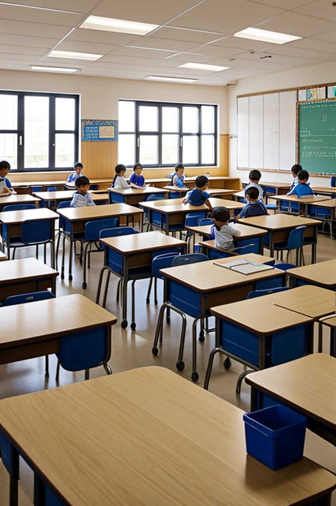 Classroom of a school with active children and teachers