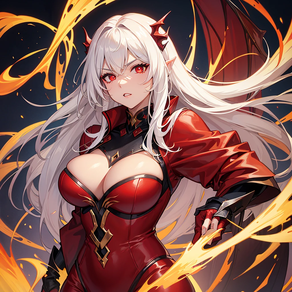dragon woman, erotic revealing clothes. arrogant look, red vertical pupils.