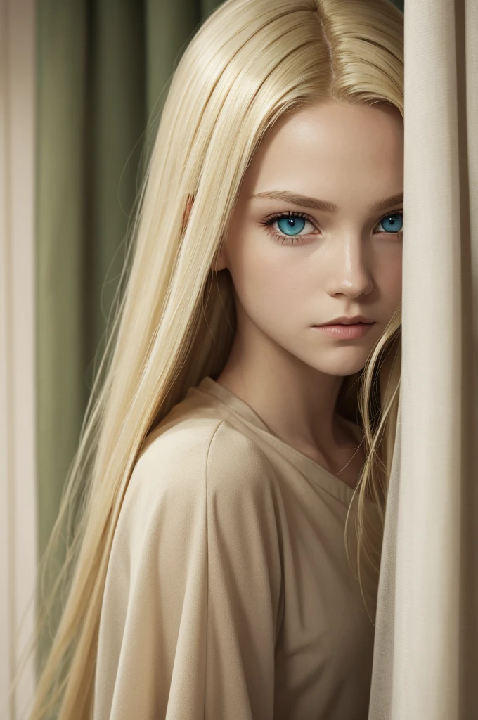 eleven, curtain, straight blonde hair, greeneyes, archer