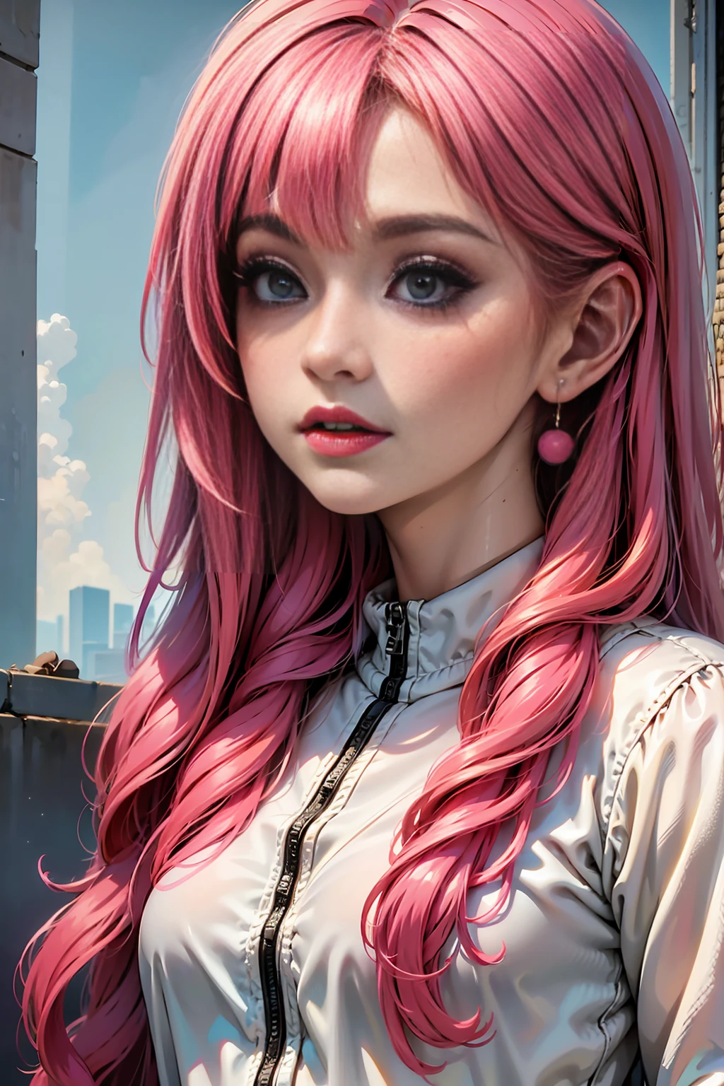 plano general, cuerpo entero, Anime:1.5, a girl with long pink hair, beautiful detailed eyes, beautiful detailed lips, extremely detailed face and eyes, long eyelashes, cinematic modern side-swept blush lighting, ray tracing, parallel shadow, wide shot, high detail, textured skin, 4k best quality, photorealistic, vivid colors, masterpiece, digital art
