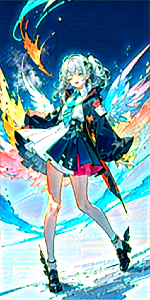 (Highest picture quality),(Master's work),(ultra-detailed),(Detailed eye description:1.0),(lens flare:1.0),(movie poster:1.0),(Tarot border:1.0),the portrait is centered,(close-up:1.0),(nagative space:0.8),(negative space:1.6),(solo),(floating colorful {wind|water magic|ink|crystals|ice|fire|flame|lightning|web|rocks|sand|particles|sparkles|blood}:1.0),(many colorful {soap bubbles|clouds|thorns|spikes|vines|currents|spirals|halos|wings|tatoos|cubes|octahedron}:1.0),(floating {red|green|blue|aqua|purple|yellow|black|white|grey|pink|orange|lime} {ribbons|feathers|particles|blades|droplets|snowflakes|soft balls}:1.0),({crystal|ice|fire|flame|wind|water|earth|stone|space|musical|sonic|vortex} {magic|wings}:1.0), ({ray tracing,glowing|dappled sunlight,light rays,caustics|night,black theme|mysterious,eerie|easygoing,pastel}:1.2), ({colorful|iridescent|multicolored}:1.0),(beautiful detailed glow:1.0),({leaning forward|leaning back|leaning to the side|}:1.2),{(smile:1.0)|(smirk:1.0)|(grim expression:1.0)},({small|small||lips,eyelashes}:1.0),{(open mouth:1.0)|(closed mouth:1.0)|},({eyelashes|eyeshadow||}),{one eye closed|||},({red|green|blue|aqua|purple|yellow|black|white|grey|pink|orange|lime} hair:1.4),({short|long|medium} hair:1.0),({from below|from above|from side|from behind|facing viewer}:1.3),(halo:1.3),(head tilt:1.0),(dynamic pose:1.1),(asymmetrical hair:1.2),({red|green|blue|aqua|purple|yellow|black|white|grey|pink|orange|lime} {armor|dress|collared shirt|suit|outfit}:1.0),({formal|military|techwear|urban style|casual,casual clothes|fantasy,magician|feral,tribal|sci-fi,futuristic}),({plaid skirt|layered skirt|puffy dress|tights|pants|shorts}),({red|green|blue|aqua|purple|yellow|black|white|grey|pink|orange|lime} {eyes|eyes|pupils}:1.4),{(forehead:1.5),asymmetrical bangs|diagonal bangs|hair between eyes|blunt bangs|swept bangs},{one eye covered|ponytail|high twintails|||},{straight hair|wavy hair|drill hair||},{long coat|suit jacket|cloak|sweater|tie||},{(floating c
