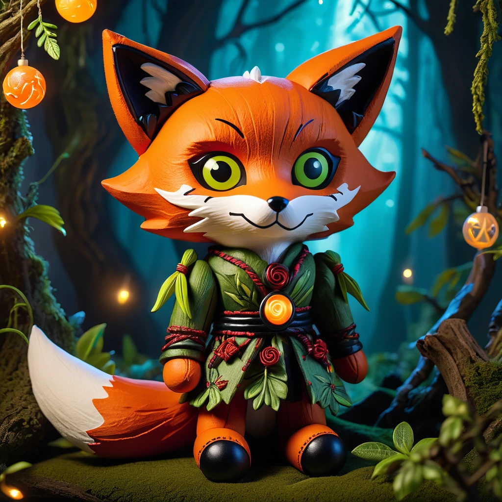 (knitted toy voodoo doll:1.7), (voodoo fox:1.8), (Clothing: enchanted robes with mystical symbols:1.0), (Accessories: magical talisman, glowing runes, enchanted staff:1.2), (Background: magical forest with glowing plants and floating orbs:1.2), (full body:1.0), (mystical, magical atmosphere:1.5), (glowing eyes, enchanted aura:1.3), best quality, masterpiece, detailed soft oil painting, detailed background, dramatic cinematic lighting, soft edge lighting, professional, dramatic lighting, hard edge lighting, ultra quality, 4k,masterpiece, best quality, 8k, ultra highres, highres, extremely detailed