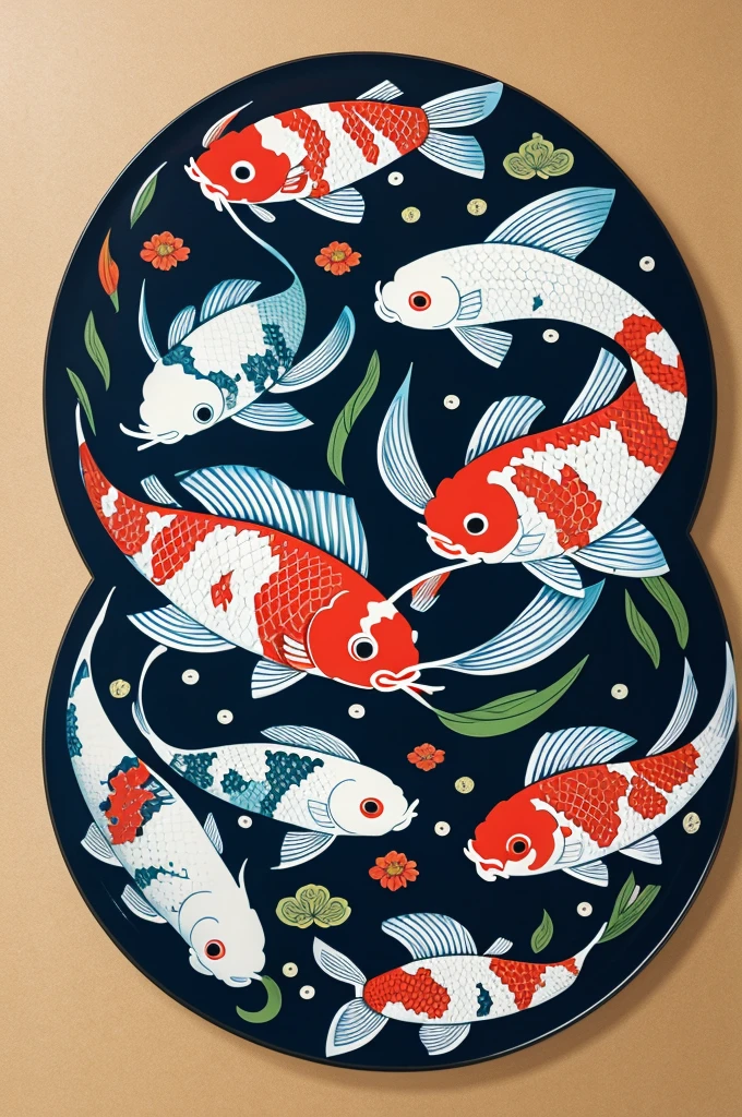 Japanese style koi fish in circular design with ols