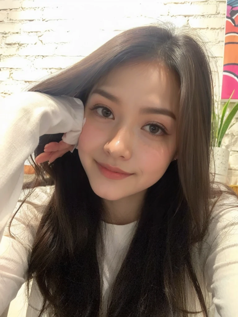(best quality,8k,highres,masterpiece:1.2), realistic, photorealistic:1.37, UHD, studio lighting, sharp focus, extreme detail description, professional, vivid colors, bokeh, portraits, extremely detailed face texture, beautiful detailed eyes, beautiful detailed lips, extremely detailed hair, dark colored hair, youthful appearance, big round breast, cleavage, proportional eyes, seducing smile, clean and natural face, no makeup, bare face, indonesian face,