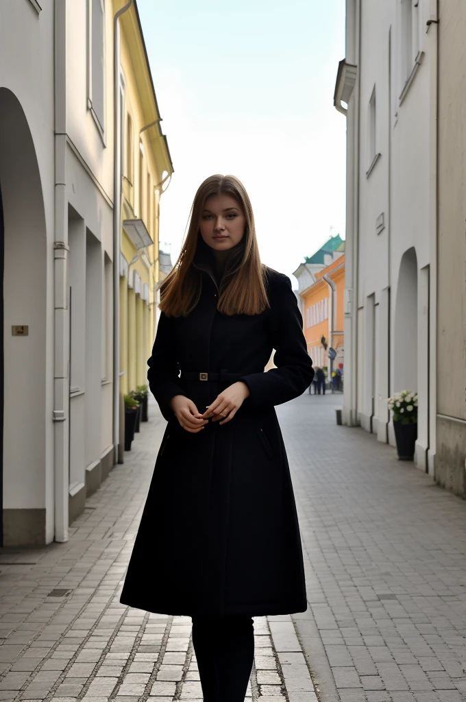 Lituania, pretty women, ((In Vilnius City)), before the Vilnius Cathedrale, on the Vilnius central place