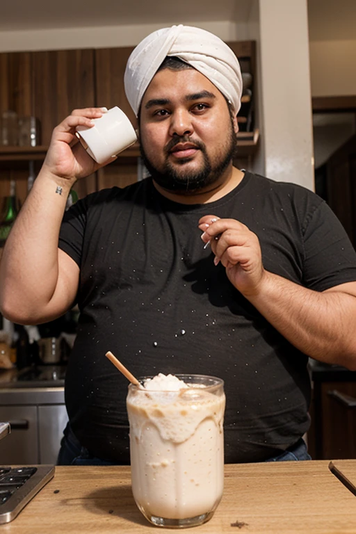 Fat Pujabi guy with turban who loves  drinking lassi 