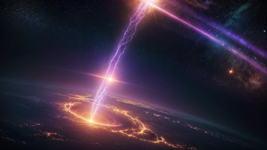 All the planet earth in space, cover with a violet fire, and glows of color blue envovling the planet, gold and pink. The glow expand to all universe., cinematic lighting, motion blur, god rays, ray tracing, reflection light, UHD, accurate, high quality