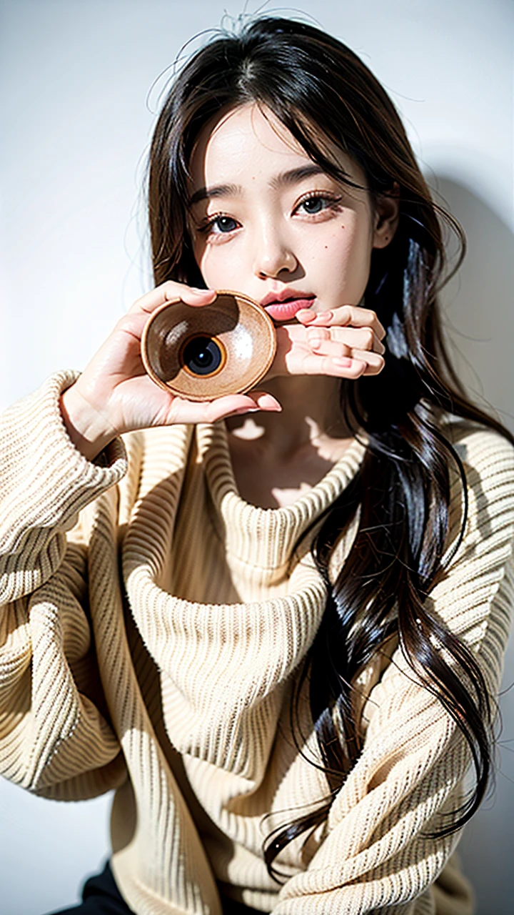1girl,sweater,white background,