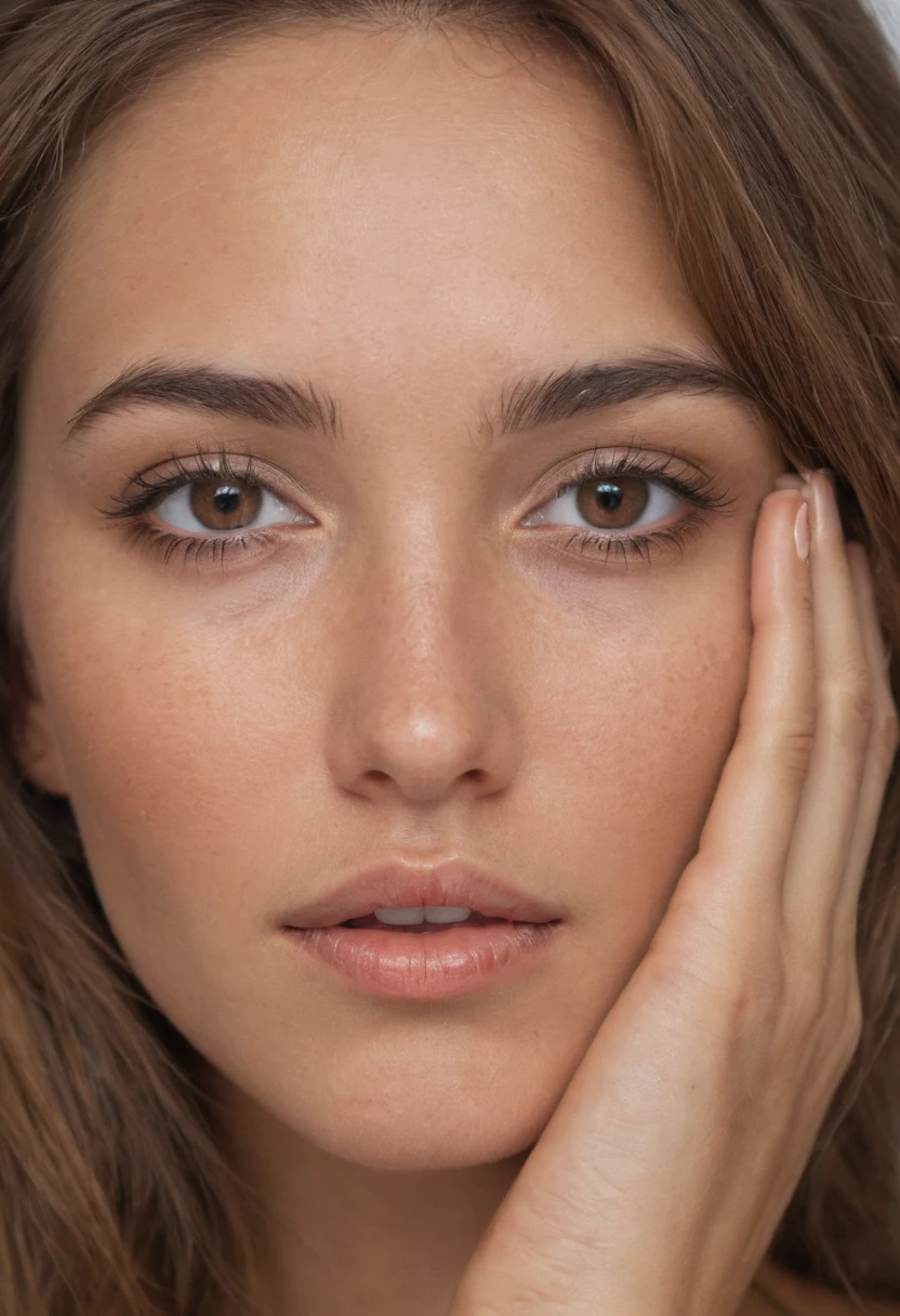 femme sensuelle, bronzé, photo extrêmement réaliste, cheveux brun, cheveux détaillé, visage détaillé, lèvre pulpeuse, yeux parfait, long cil, cil détaillé, cheveux long, visage extrêmement détaillé,1 femme, bouche fermer, bronzage parfait, expression excité, détail complexe, beau visage réaliste,