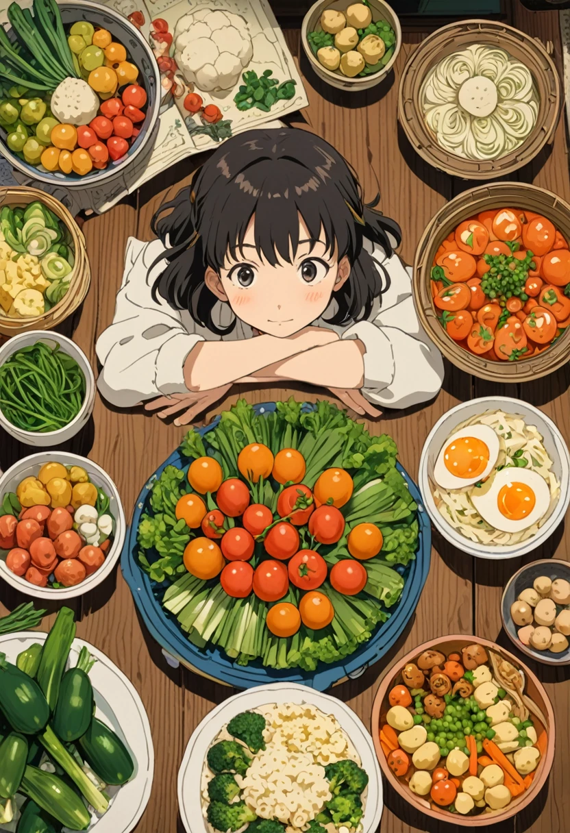 Studio Ghibli-style anime movies, Movie stills, Highest quality, masterpiece, Representative works, Official Art, Professional, Super intricate details, 8K, vegetables