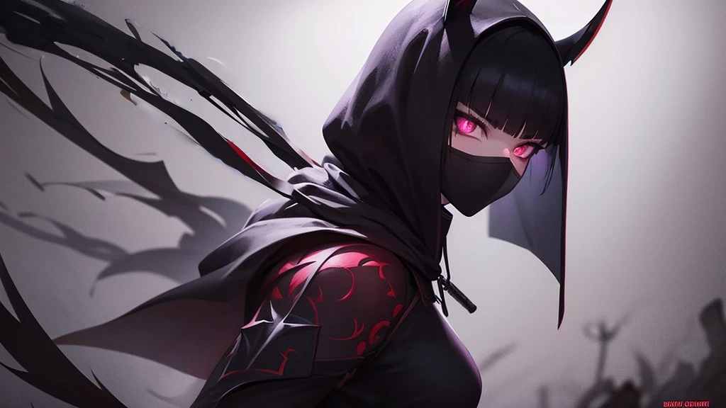 a solo shadow warrior anime, 1girl, warrior, katana, cloak, mask, mysterious, stealth, high contrast, dramatic lighting, cinematic, dark fantasy, moody atmosphere, vibrant colors, intricate details, digital painting, artstation, concept art, hyperrealistic, 8k, best quality, intricate details, masterpiece with shadow elemet background