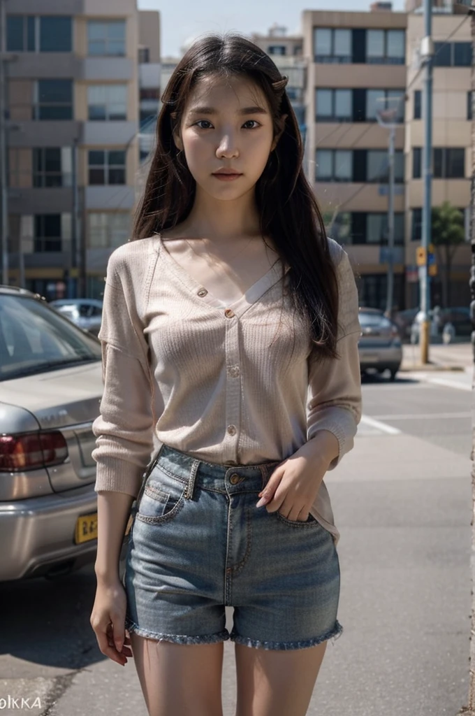 (a close-up of a 21-year-old Korean woman),

(Confident: 0.7), (Elegant attire: 1.0), (Petite stature: 0.8), (Beautiful doe eyes: 1.2), (Soft, small lips: 0.9), (Stylish outfit: 1.1), (cute outfit), (Pastel colors: 0.8), (Hint of sexiness: 0.6). (Mischievous smile: 0.5), (Lively campus background: 0.7), (Secret Journal in hand: 0.6), (Determined expression: 0.9). (Vulnerable look: 0.3), (Subtle emotional depth: 0.3), (dlwlrma: 0.5), (Cinematic realism: 1.3), (Nikon D850 camera: 1.0), (Film stock photograph: 0.9), (Saturated colors: 1.1). (Hyper-realistic lighting: 1.2).

Enhance this prompt in that format