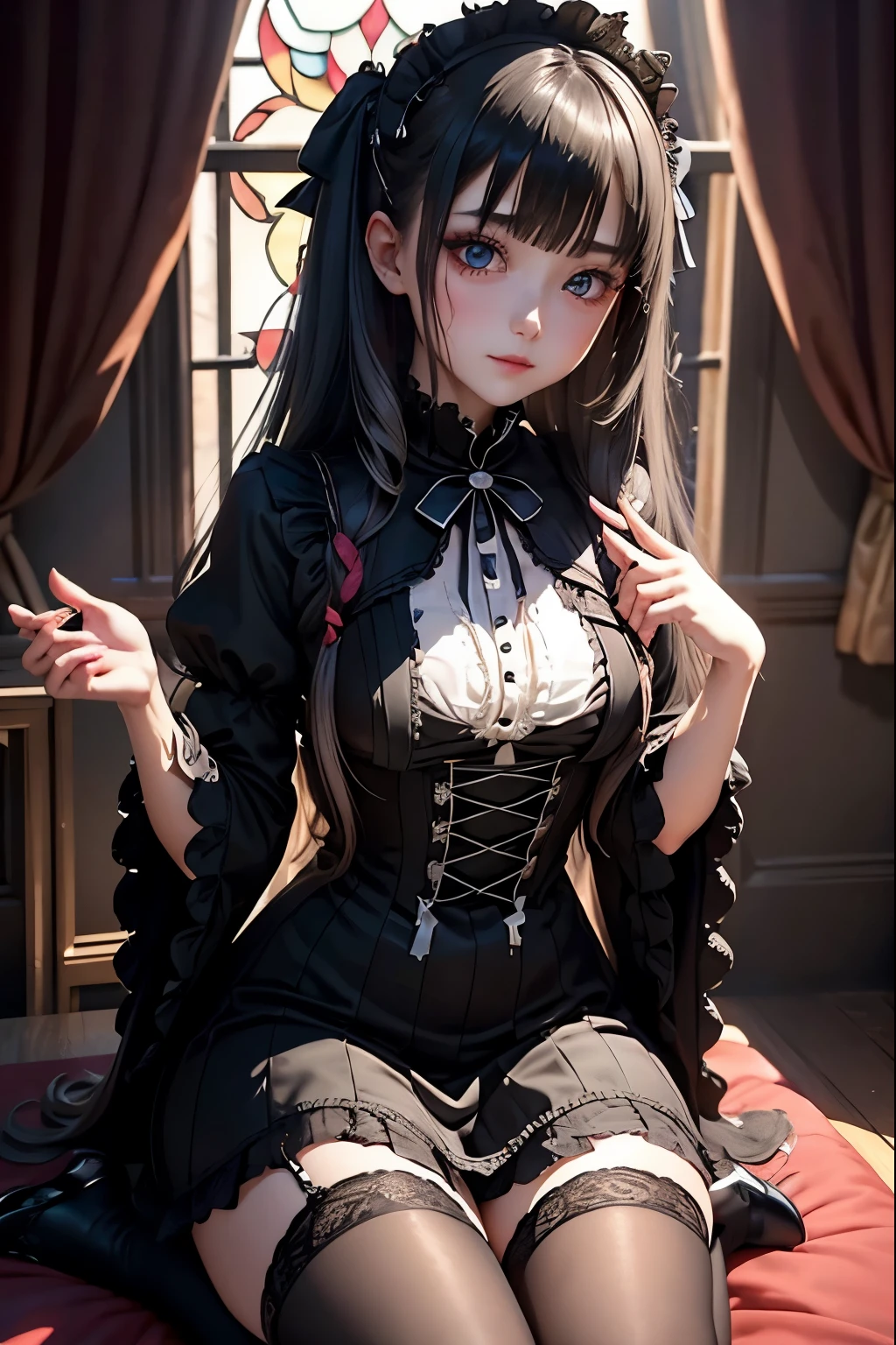 Hard Dark Gothic Makeup、Black dark eyeshadow、sad、Good skin radiance、Dark Gothicメイク、Dark smile、palace、The beauty of fragrance、24-years-old、Expression of intense sexual pleasure、Embarrassed look、Dark Gothic、Highest quality、Expression of sexual pleasure amid suffering、Drunk face、紫のMaid clothes、Mysterious、Noble、The face of someone holding it in the toilet、sexy、Loving smile、Twin tail hair、Right blue eye, Left eye is red、Super tempting pose、Platform Heel Shoes、Heavy makeup、Gothic Lolita clothes、Silver Hair、Long Hair Straight Hair、Cute Gothic Lolita Dress、Beautiful Face、elegant features、Attractive face、Stained glass is the background、Chest glistening with sweat、The room is dark、goth long dress、Bell Sleeves、Wizard Sleeve、Decadent look、Sexually excited expression、Glossy thighs wet with water、Thighs that are wet and shiny with oil、Background of a room full of roses、sad expression、Rose Maiden、The embroidery is pink、The dress has pink embroidery.、Thigh-high socks、Knee-high socks、Gentle expression、Dark black eyeshadow、Stained glass and rose background、thighs are a little thin、Female Duo、Female couple、dark church background、Stained glass、Black metal world、Dark Castle、Dark Room、Slender body、gothic long dress、Victorian dress、Small breasts、Hold the wine in your right hand、Hold the lantern in your left hand、pantyhose、Sit on the bed、The bed is covered with roses、Lying in bed、Her thighs are shining with sweat、My body is wet and shiny、Lots of glitter on the thighs、sweating、My thighs are sticky from sweating、Sweat glistening on my thighs, The whole body is sweaty and shiny、I sweated a lot.、My thighs are sweaty、My thighs are wet、My thighs are shining with sweat、A lot of sweat glistening all over the body、Slender body、