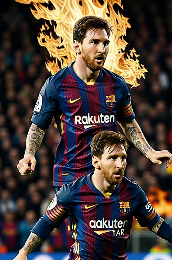 Messi with fire inside the field Realita wallpaper