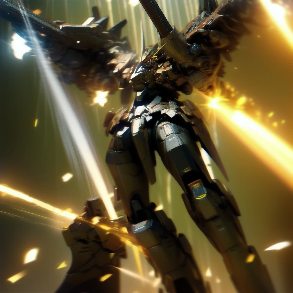 A Super Mech Warrior, Holding Energy Cannon, Tall Buildings, Energy Cannon Fire, Tall and Mighty, Solid Armor, Futuristic Technology, Sharp Lines, Dynamic Styling, Mechanical Joints, Armor Plates, Sensors, Energy Weapons, Blazing Energy, Shining Light, Explosion Effects, Smoke and Dust, Tense Atmosphere, (Octane Rendering: 1.4), Best Quality, (Highly Realistic), (Ultra Detail: 1.5), C4D Rendering, Cinematic Quality