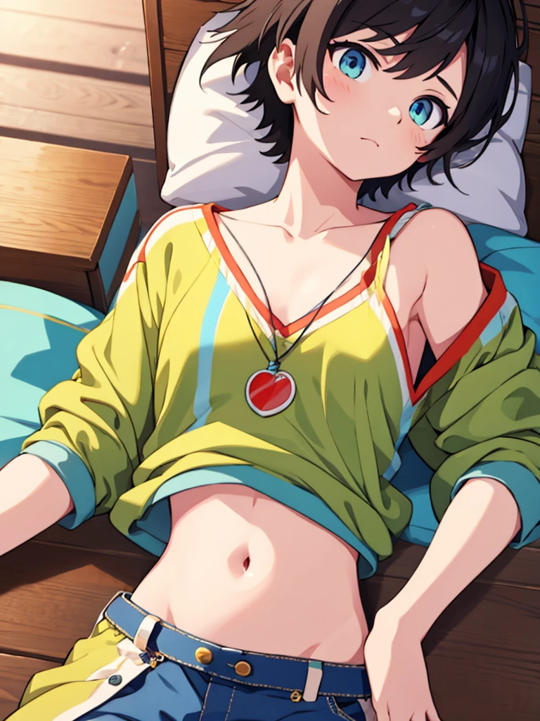 fine、tomboy、Navel exposure、chest、from above:2