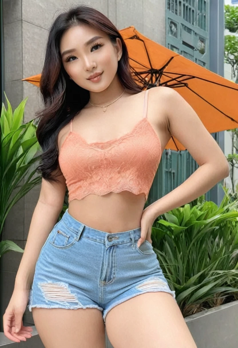 score_9, score_8_up, score_7_up, ((Best high quality:1.2)), Work of art, (8k), extremely detailed, ((High detail:1.2)), BREAK, (HotLexi woman), Solo, ((24 years old pretty perfect Singaporean female:1.4)), (crop top, mini-shorts), (fix his hand to be anatomically correct), BREAK,