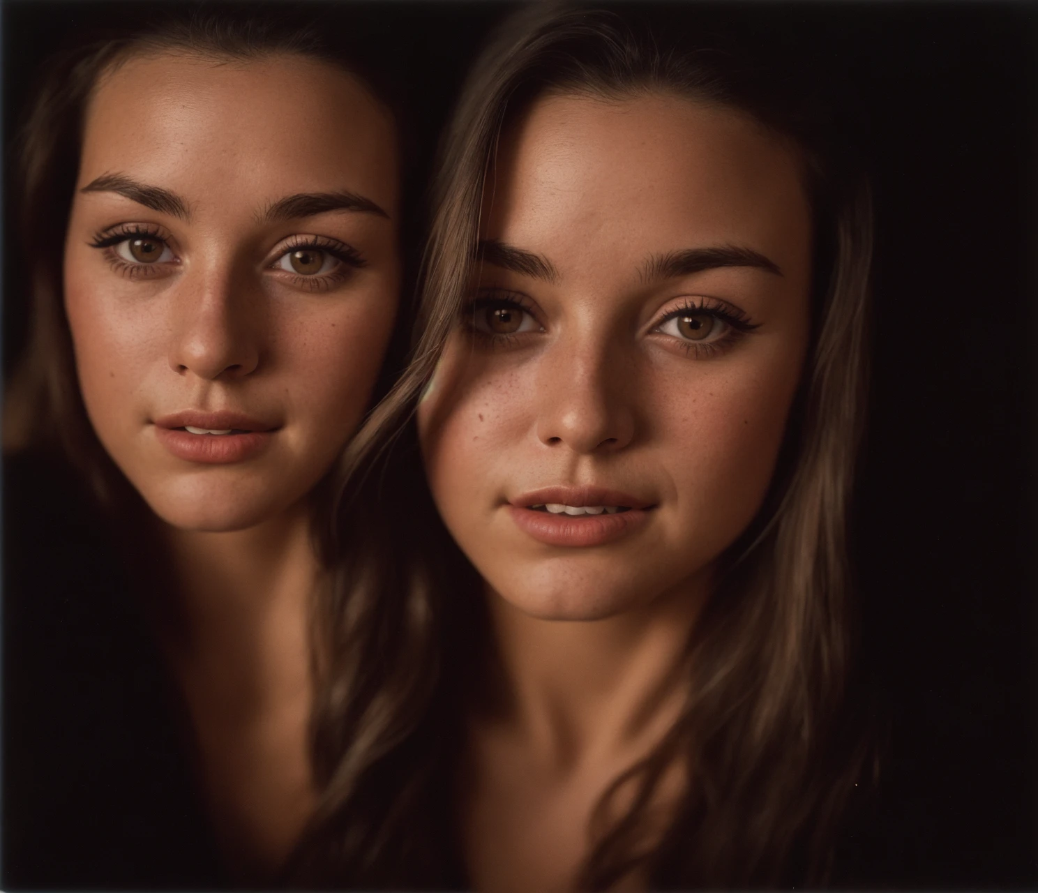 (close-up, editorial photograph of a 20 yo woman from the 1940's), (highly detailed face:1.4) (smile:0.7) (background inside dark, moody, private study:1.3) POV, by lee jeffries, nikon d850, film stock photograph ,4 kodak portra 400 ,camera f1.6 lens ,rich colors ,hyper realistic ,lifelike texture, dramatic lighting , cinestill 800,