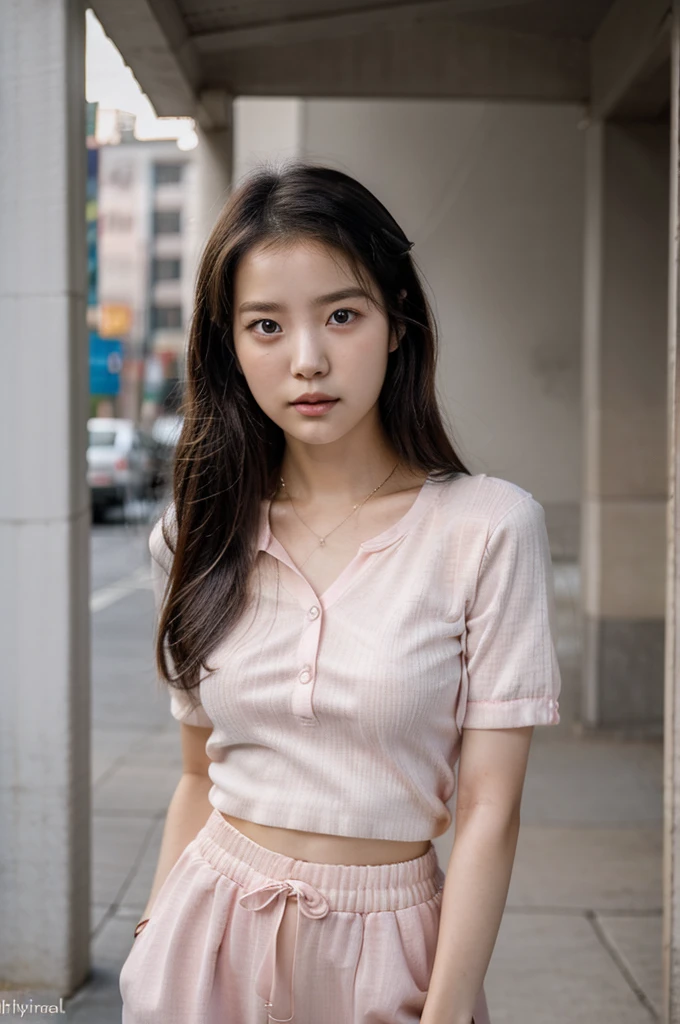(a close-up of a 21-year-old Korean woman),
(Confident: 0.7), (cute attire: 1.0), (Petite stature: 0.8), (heart shaped face), (Beautiful doe eyes: 1.2), (Soft, small lips: 0.9), (Cute Stylish outfit: 1.1), (cute outfit), (Pastel pink color: 0.8), (Hint of sexiness: 0.6). (Mischievous smile: 0.5), (Lively campus background: 0.7), (Secret Journal in hand: 0.6), (Determined expression: 0.9). (Vulnerable look: 0.4), (Subtle emotional depth: 0.35), (dlwlrma: 0.4), (Cinematic realism: 1.3), (Nikon D850 camera: 1.0), (Film stock photograph: 0.9), (Saturated colors: 1.1). (Hyper-realistic lighting: 1.2).