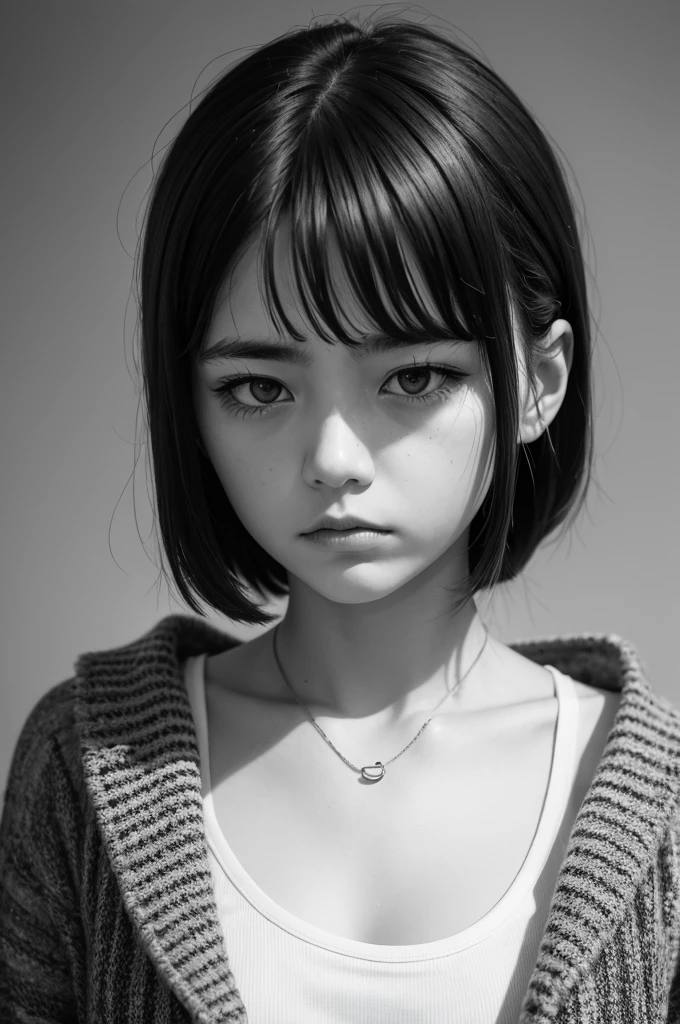 Sad looking at nothing black and white
