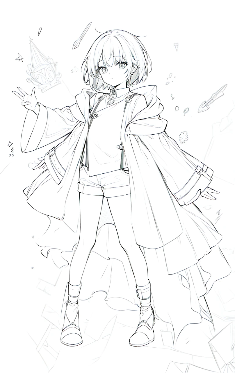 Wizard coats ,off under shoulder shirt,short pant,short hair,full body,shota