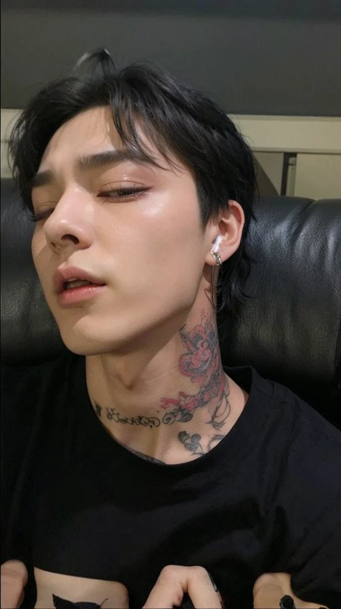 Jeon Jungkook BTS, tattooed, mouth and eyebrow piercing, left eye closed