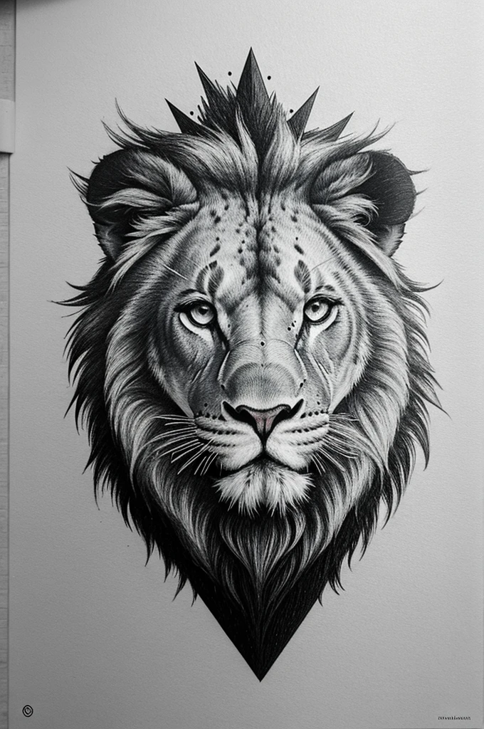 Create a geometric pointillism of Tattoage Lion in anger