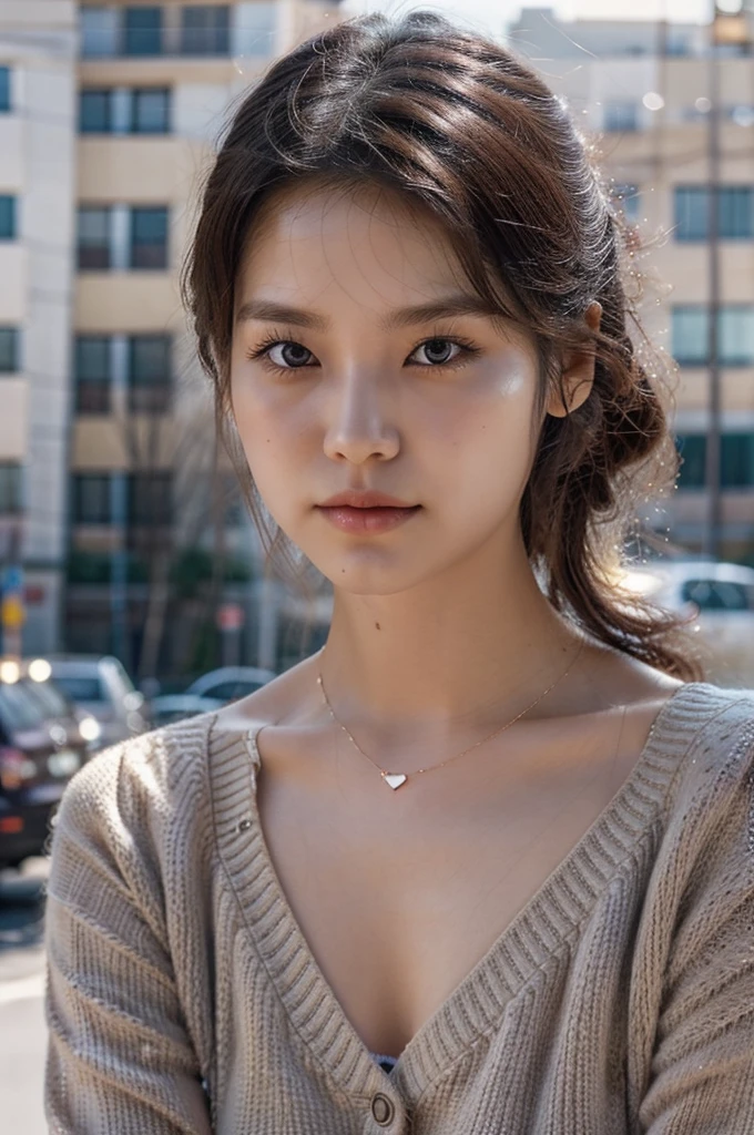 (a close-up of a 21-year-old Korean woman),
(Confident: 0.7), (cute attire: 1.0), (Petite stature: 0.8), (heart shaped face), (Beautiful doe eyes: 1.2), (Soft, small lips: 0.9), (Cute Stylish outfit: 1.1), (cute outfit: 1.0), (Pastel pink color: 0.8), (Hint of sexiness: 0.6). (Mischievous smile: 0.5), (Lively campus background: 0.7), (Secret Journal in hand: 0.6), (Determined expression: 0.9). (Vulnerable look: 0.4), (Subtle emotional depth: 0.35), (dlwlrma: 0.4), (Cinematic realism: 1.3), (Nikon D850 camera: 1.0), (Film stock photograph: 0.9), (Saturated colors: 1.1). (Hyper-realistic lighting: 1.2).